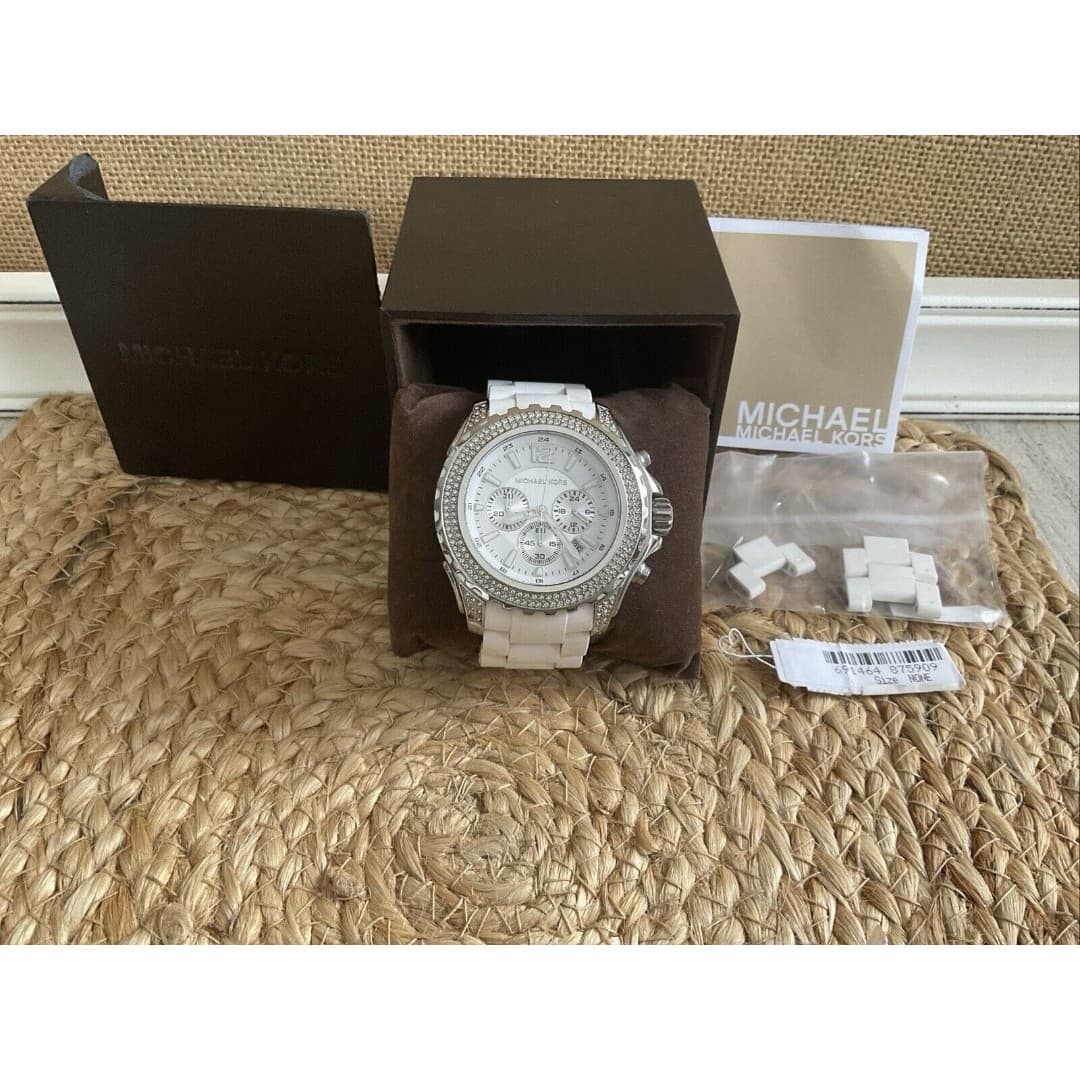 Michael Kors Womens Quartz Watch White MK-5300 Crystal Accent Bezel Working