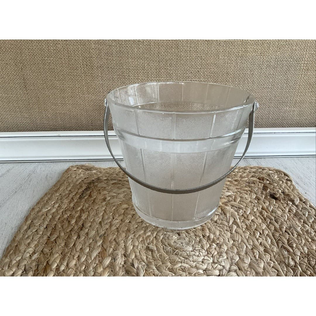 Vintage Clear Glass Ice Bucket with Metal Handle and Bucket Design