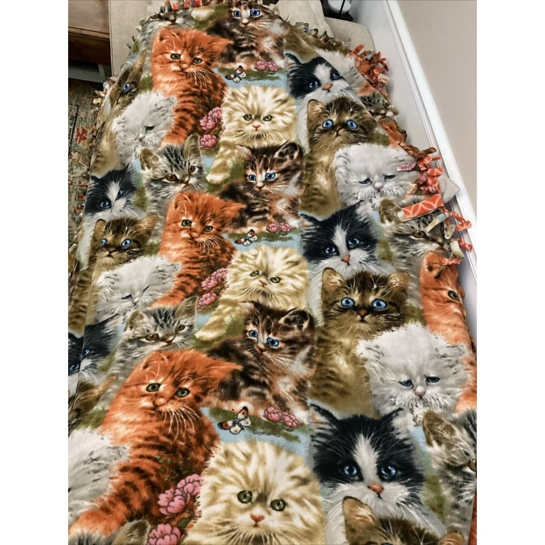 Adorable Kittens Fleece Reversible Blanket 58” X 72”