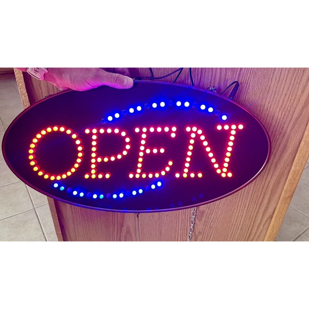 LED Neon Light Animated Motion Open Sign Business Hours Vertical Store Shop Bar