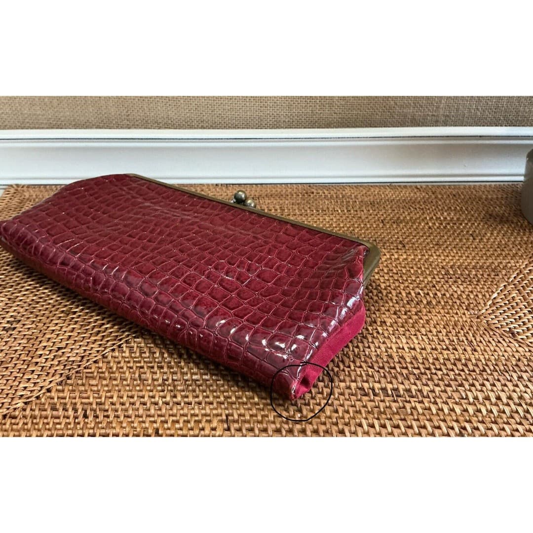 Vintage Double Snap Clutch Red Bifold Framed Kiss Lock - Thumbnail 9