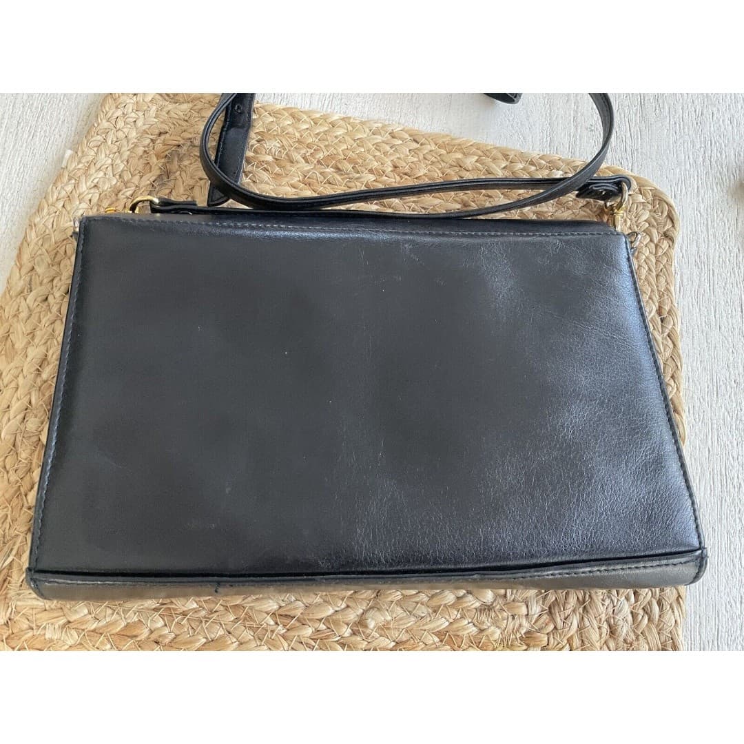 Etienne Aigner Black Leather Classic Shoulder Bag Strap Gold Logo Monogram - Thumbnail 8