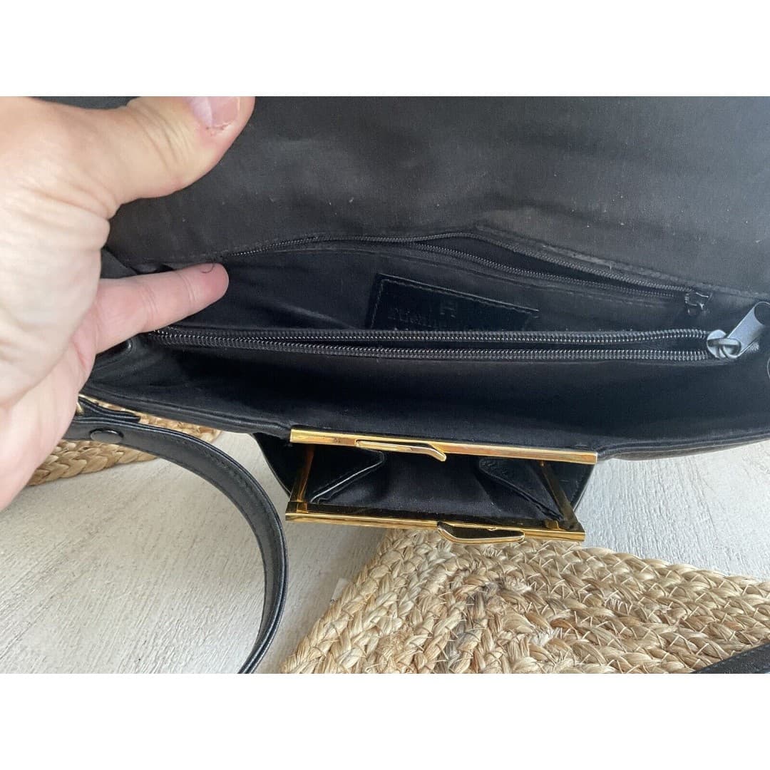 Etienne Aigner Black Leather Classic Shoulder Bag Strap Gold Logo Monogram - Thumbnail 5