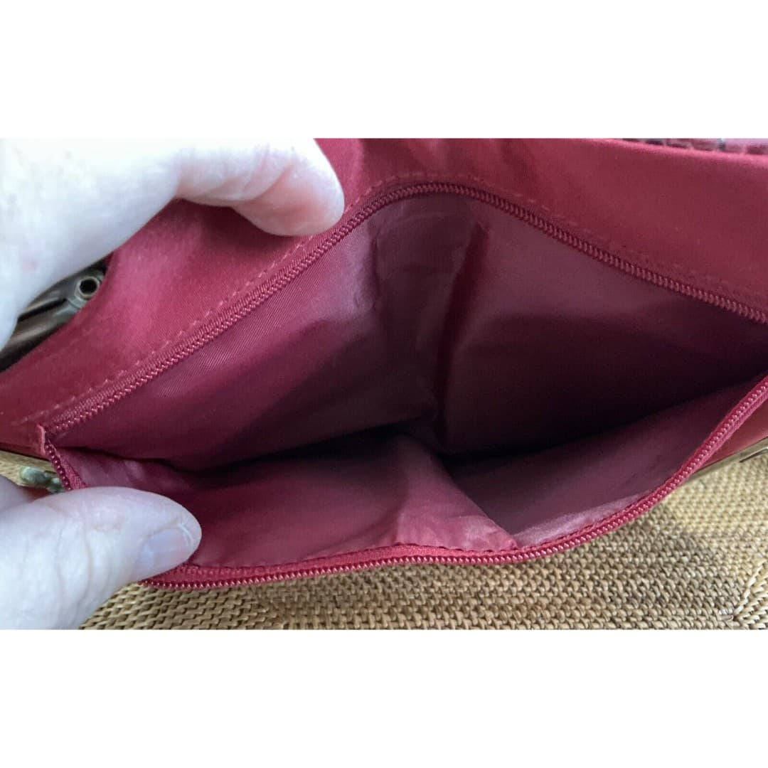 Vintage Double Snap Clutch Red Bifold Framed Kiss Lock - Thumbnail 7