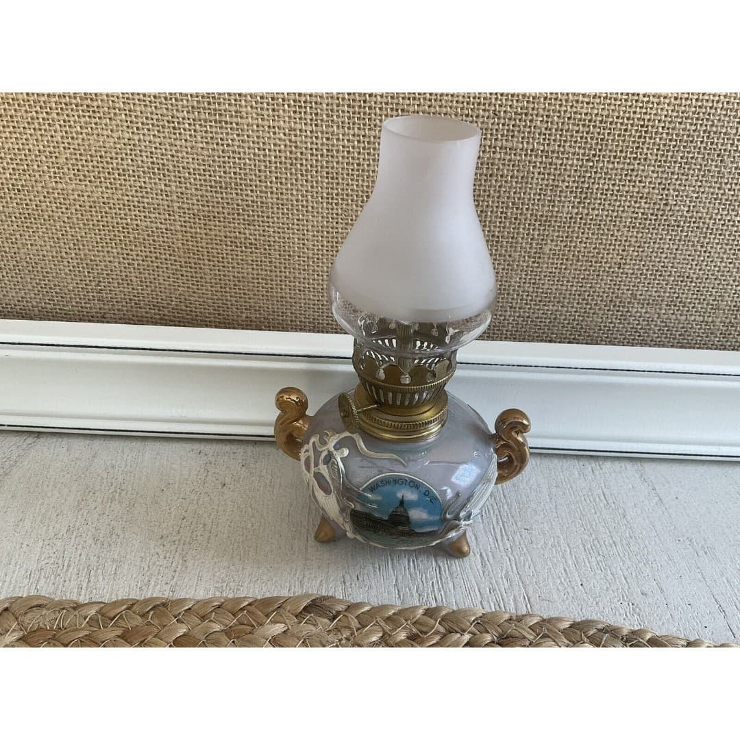 Vintage Souvenir Japan Dragonware Miniature Oil Lamp Washington DC 7" T