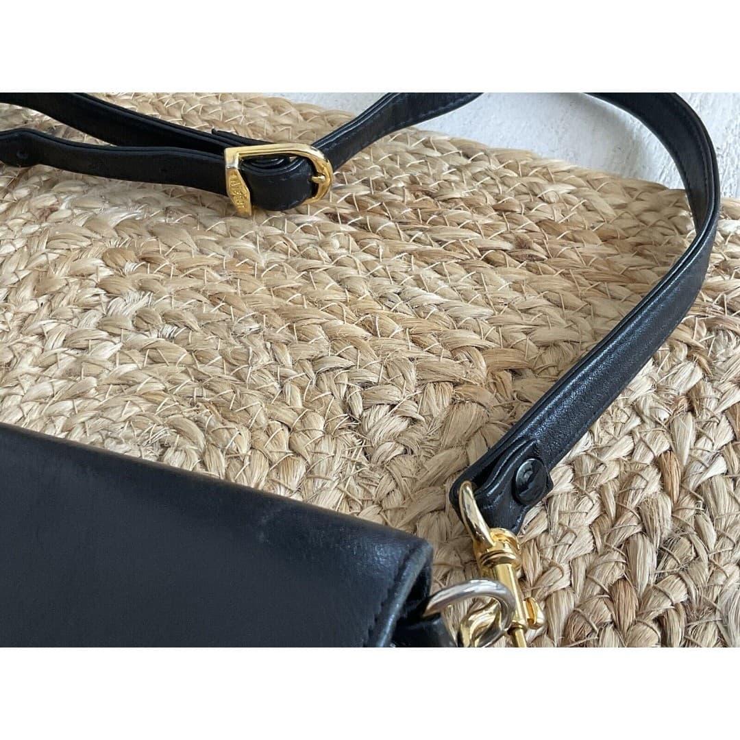 Etienne Aigner Black Leather Classic Shoulder Bag Strap Gold Logo Monogram - Thumbnail 12