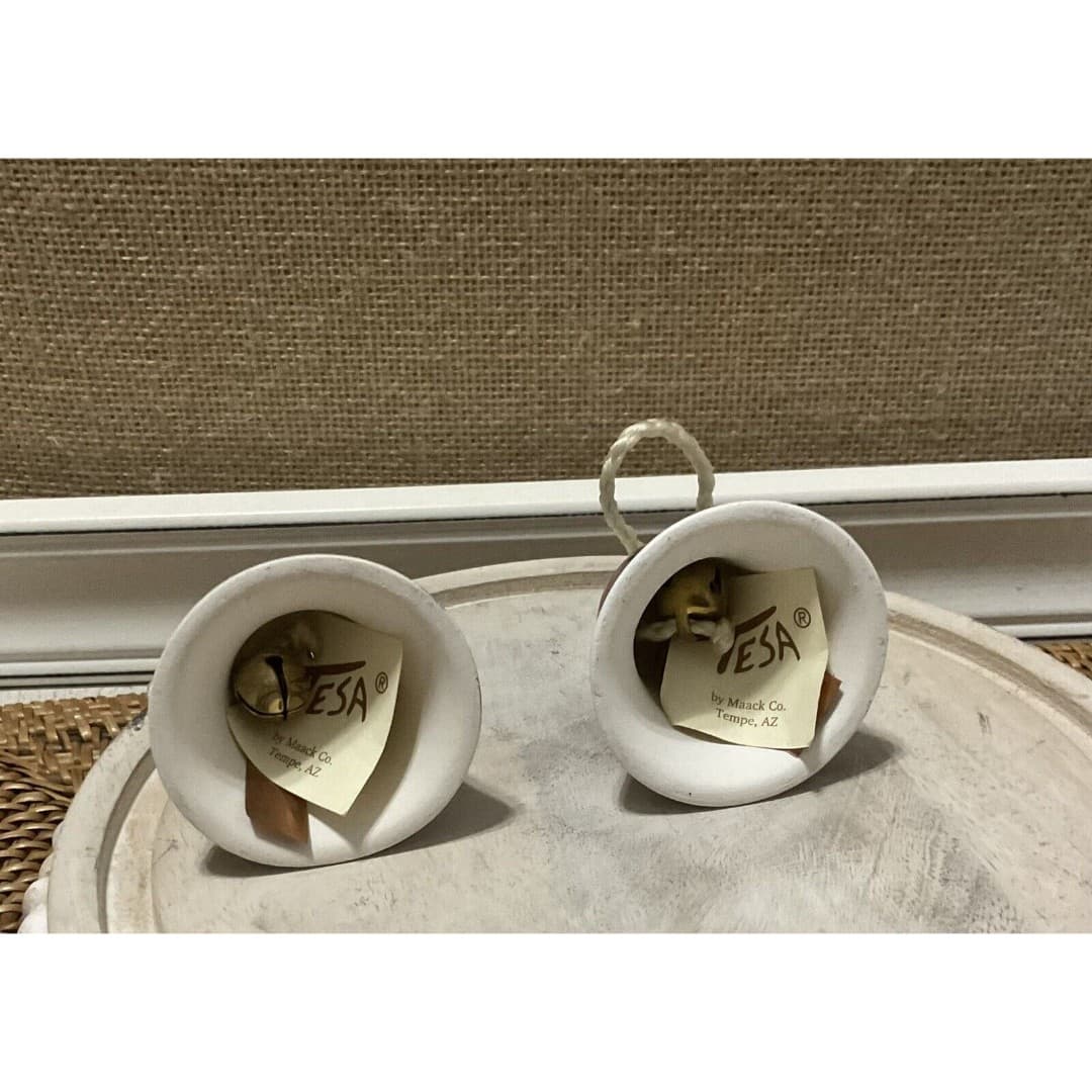 Vintage Lot Of 2 Southwest Design Clay Pottery Bells New Tesa By Maack Co - Thumbnail 3