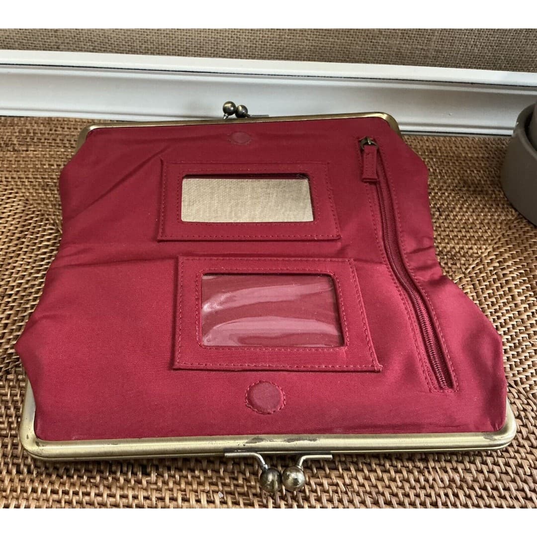 Vintage Double Snap Clutch Red Bifold Framed Kiss Lock - Thumbnail 4