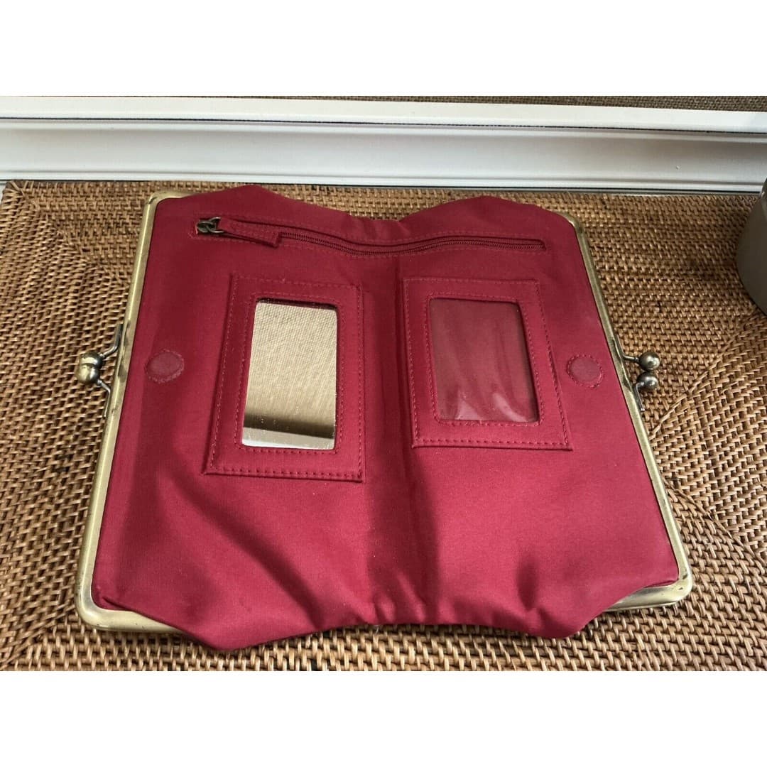 Vintage Double Snap Clutch Red Bifold Framed Kiss Lock - Thumbnail 3