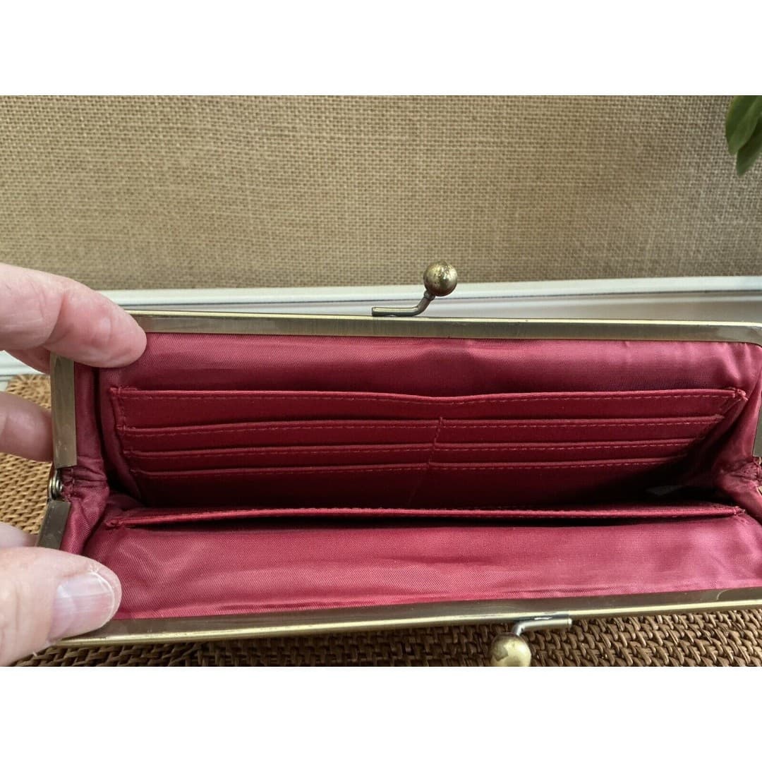 Vintage Double Snap Clutch Red Bifold Framed Kiss Lock - Thumbnail 6