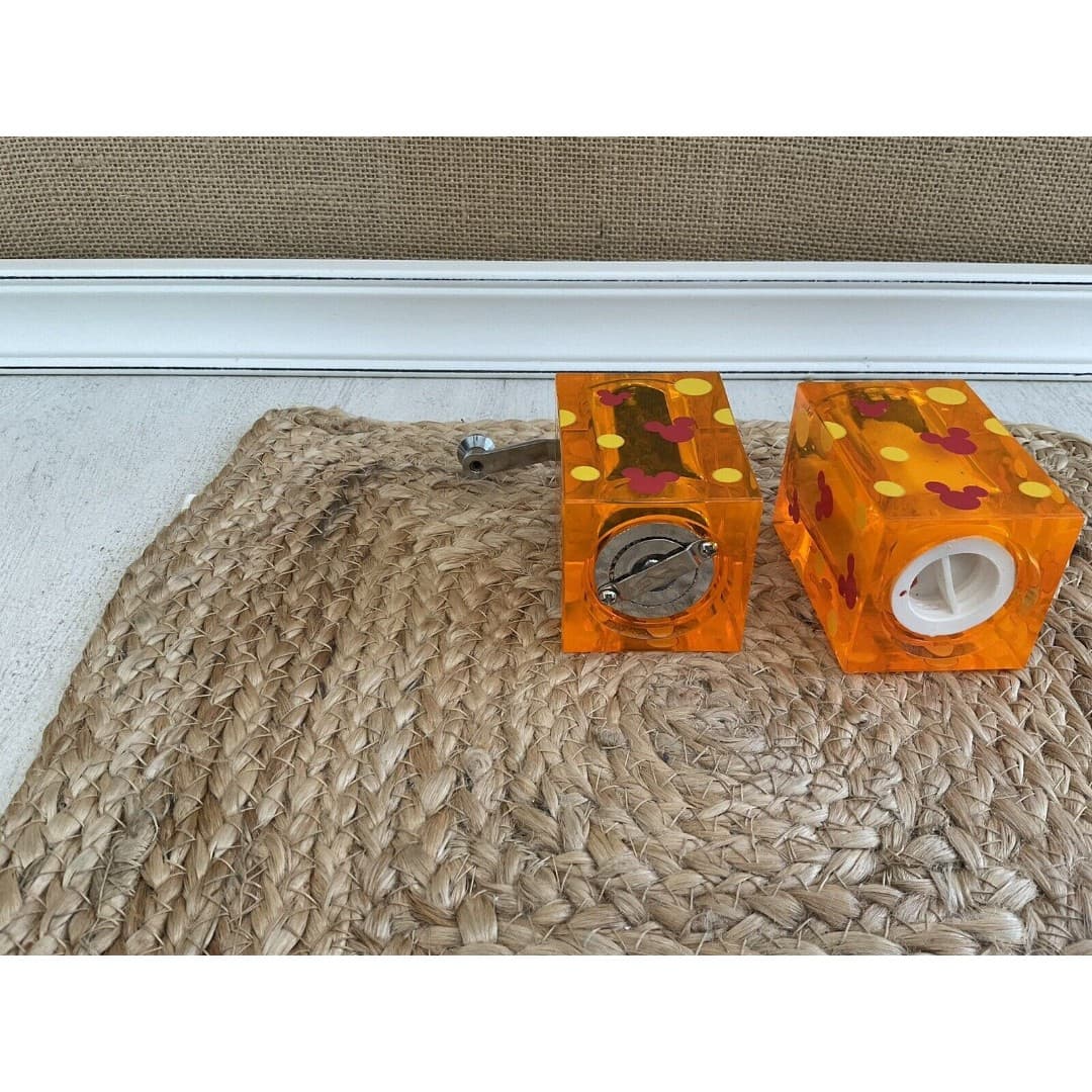 Disney Mickey Mouse Ears Vintage Salt Shaker Pepper Mill Grinder Orange Acrylic - Thumbnail 2