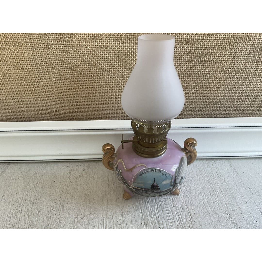 Vintage Souvenir Japan Dragonware Miniature Oil Lamp Washington DC 7" T
