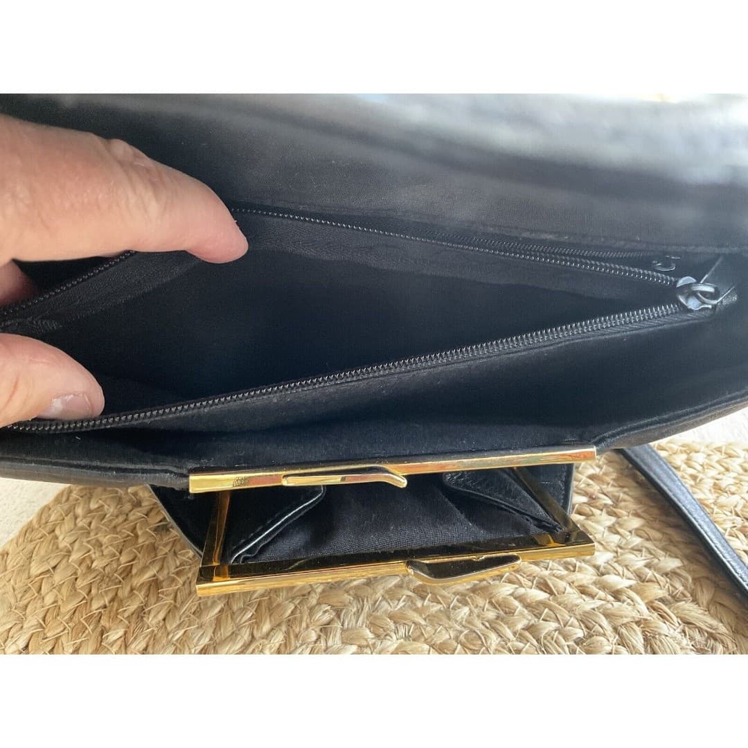 Etienne Aigner Black Leather Classic Shoulder Bag Strap Gold Logo Monogram - Thumbnail 7