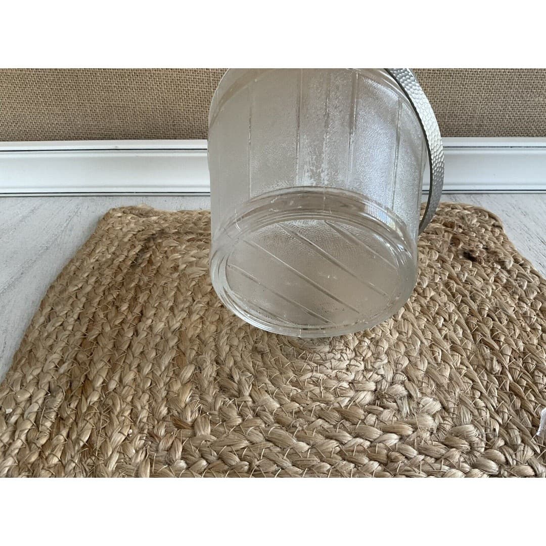 Vintage Clear Glass Ice Bucket with Metal Handle and Bucket Design - Thumbnail 2