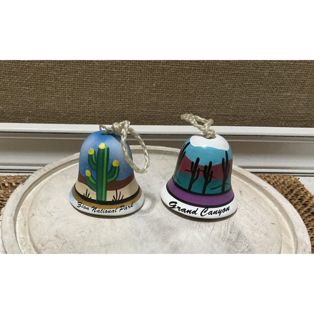 Vintage Lot Of 2 Southwest Design Clay Pottery Bells New Tesa By Maack Co