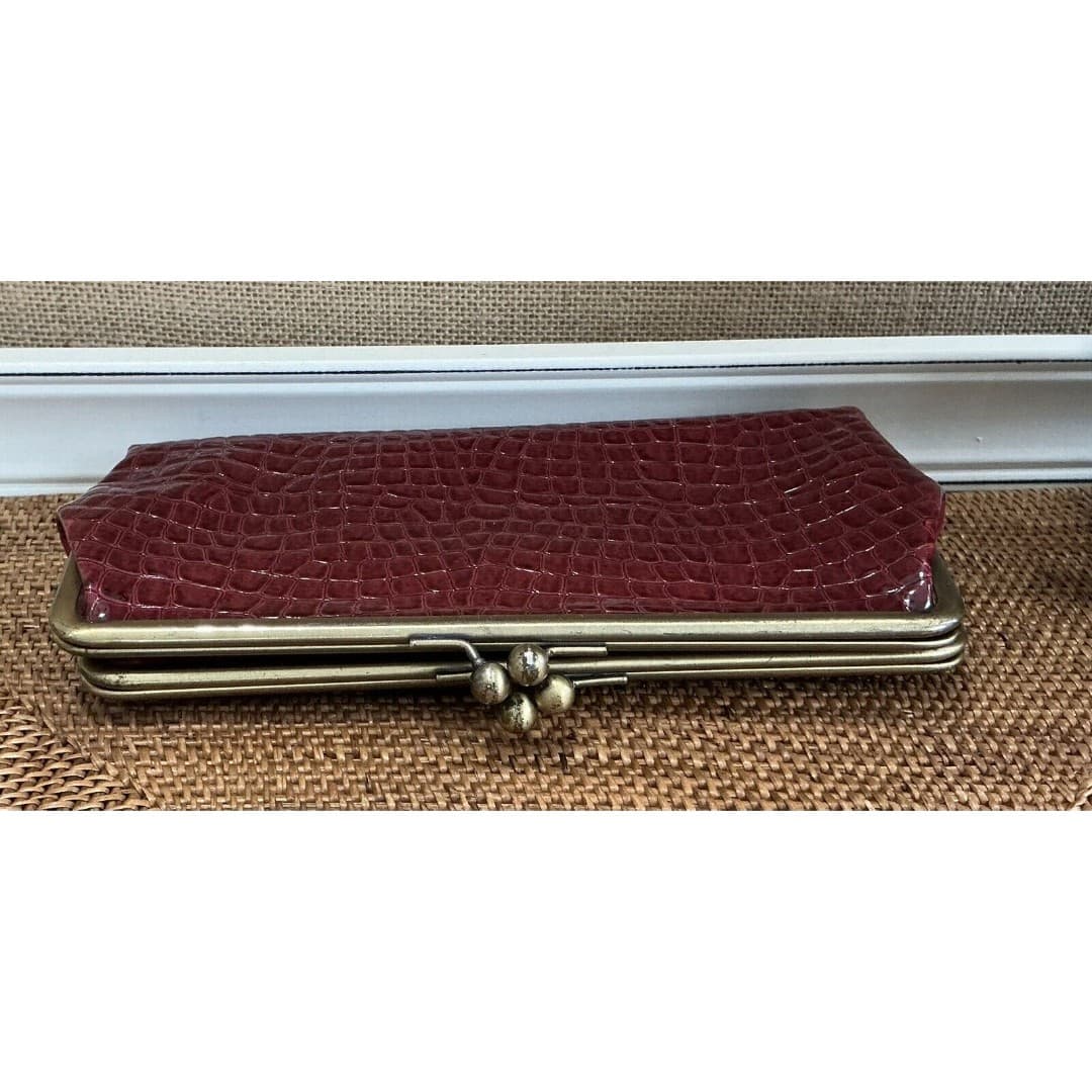 Vintage Double Snap Clutch Red Bifold Framed Kiss Lock - Thumbnail 8