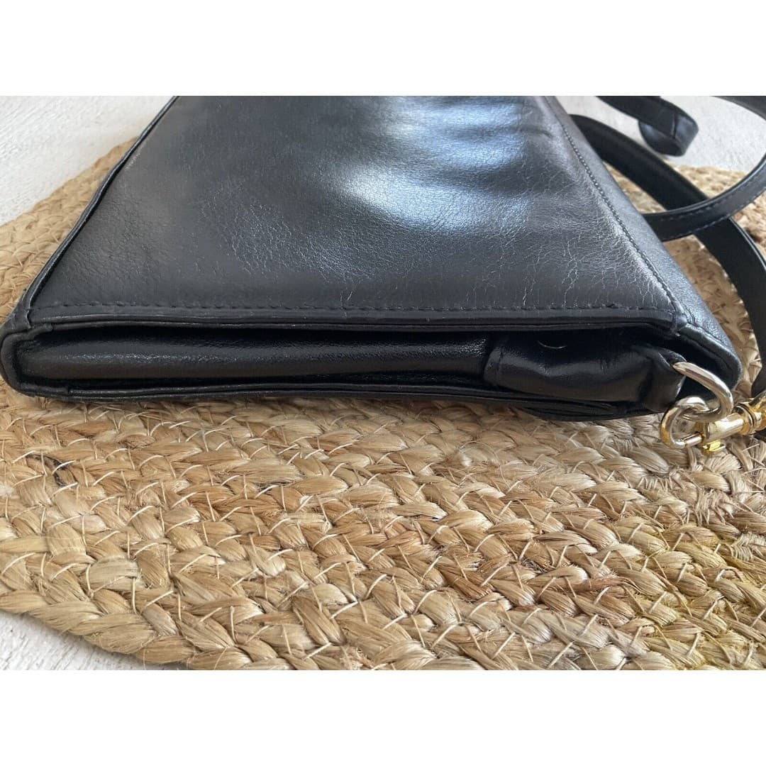 Etienne Aigner Black Leather Classic Shoulder Bag Strap Gold Logo Monogram - Thumbnail 10