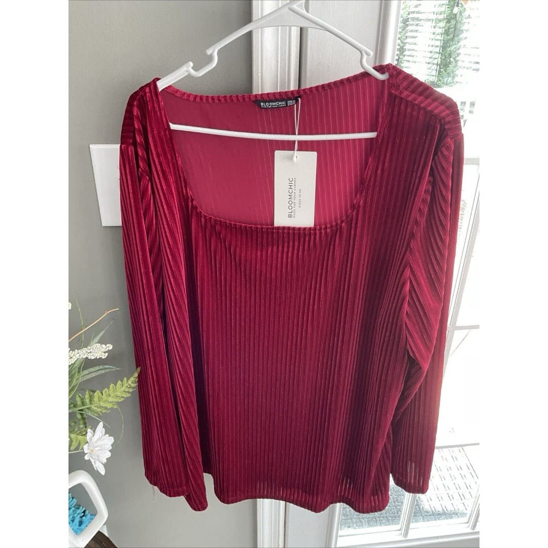 BLOOMCHIC Velvet Red Blouse Sz 22 NWT