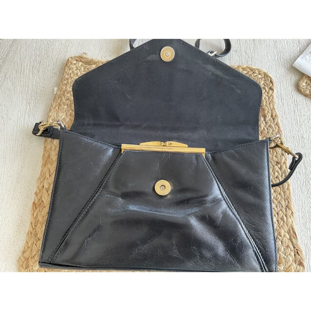 Etienne Aigner Black Leather Classic Shoulder Bag Strap Gold Logo Monogram - Thumbnail 3