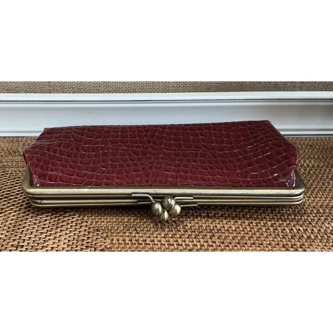 Vintage Double Snap Clutch Red Bifold Framed Kiss Lock - Thumbnail 2
