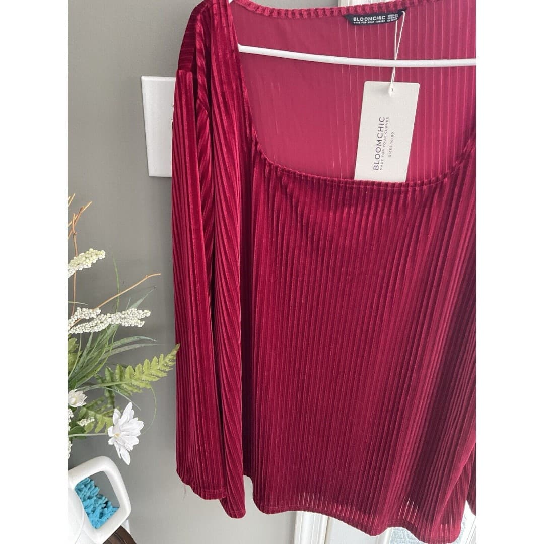 BLOOMCHIC Velvet Red Blouse Sz 22 NWT - Thumbnail 3