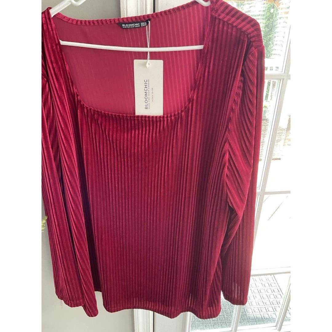 BLOOMCHIC Velvet Red Blouse Sz 22 NWT - Thumbnail 4