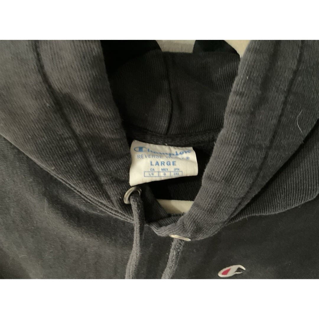 Vintage 90s Champion Reverse Weave Hoodie Sweatshirt Logo Black Size Large - Thumbnail 3