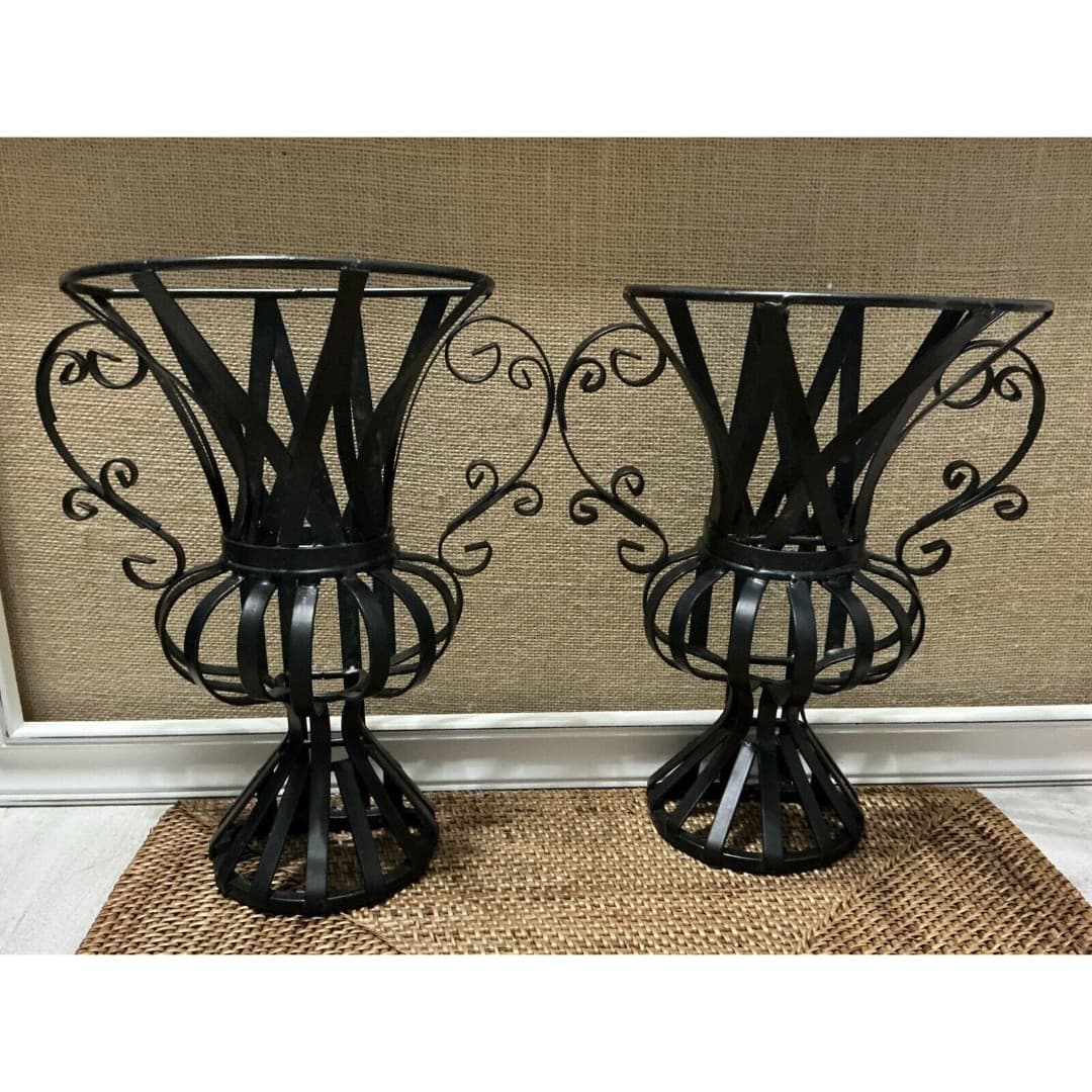 Vintage MCM Wrought Iron Metal Wall Sconce Holders 12”X 10” Pair