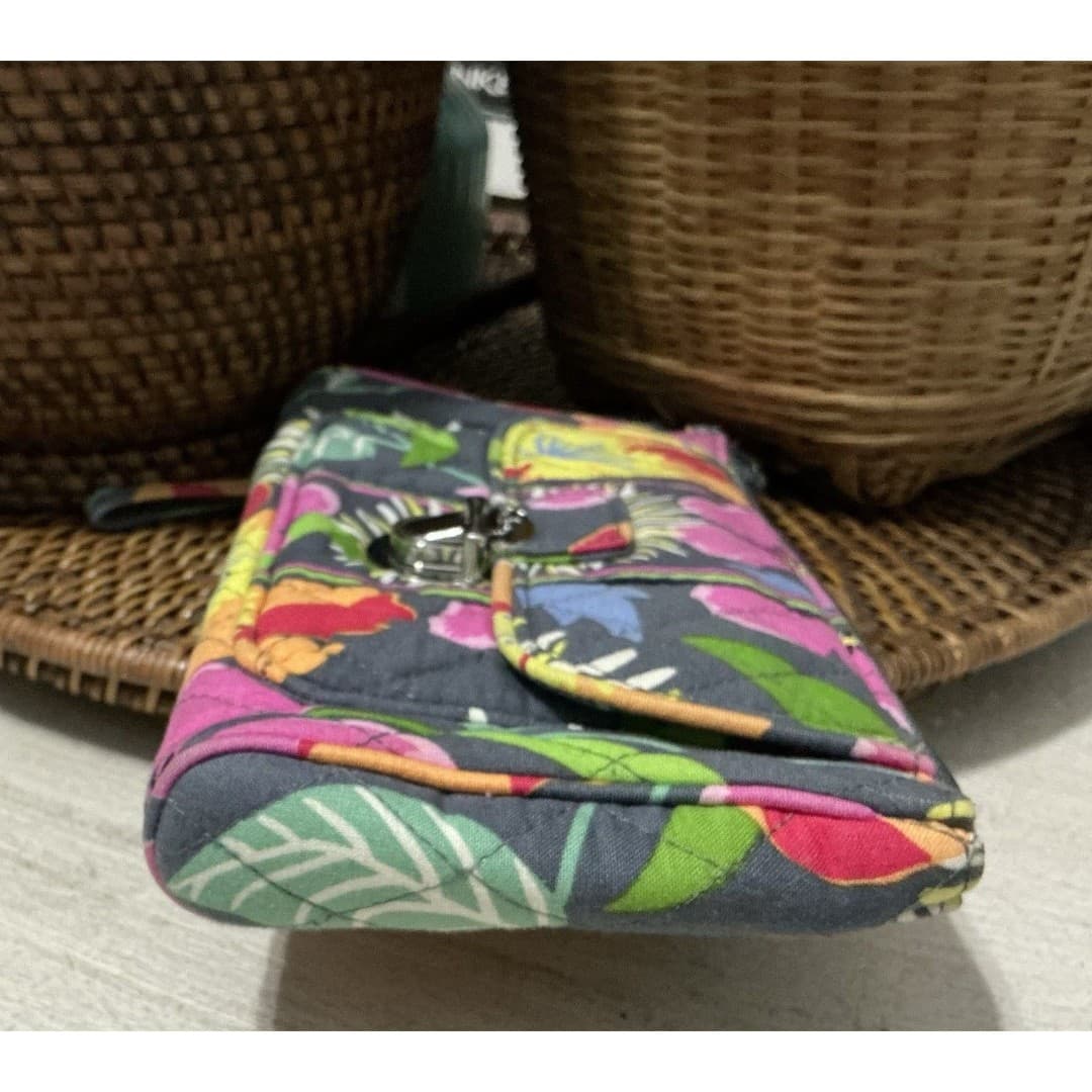 Vera Bradley Jazzy Blooms Wristlet Wallet Purse-Grey,Pink,Orange,Green-Bag - Thumbnail 4