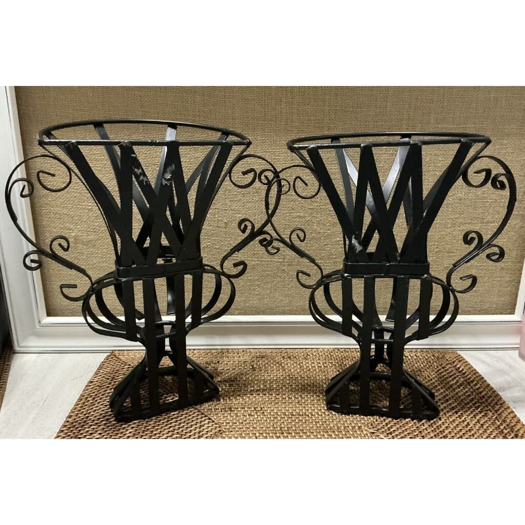 Vintage MCM Wrought Iron Metal Wall Sconce Holders 12”X 10” Pair - Thumbnail 9