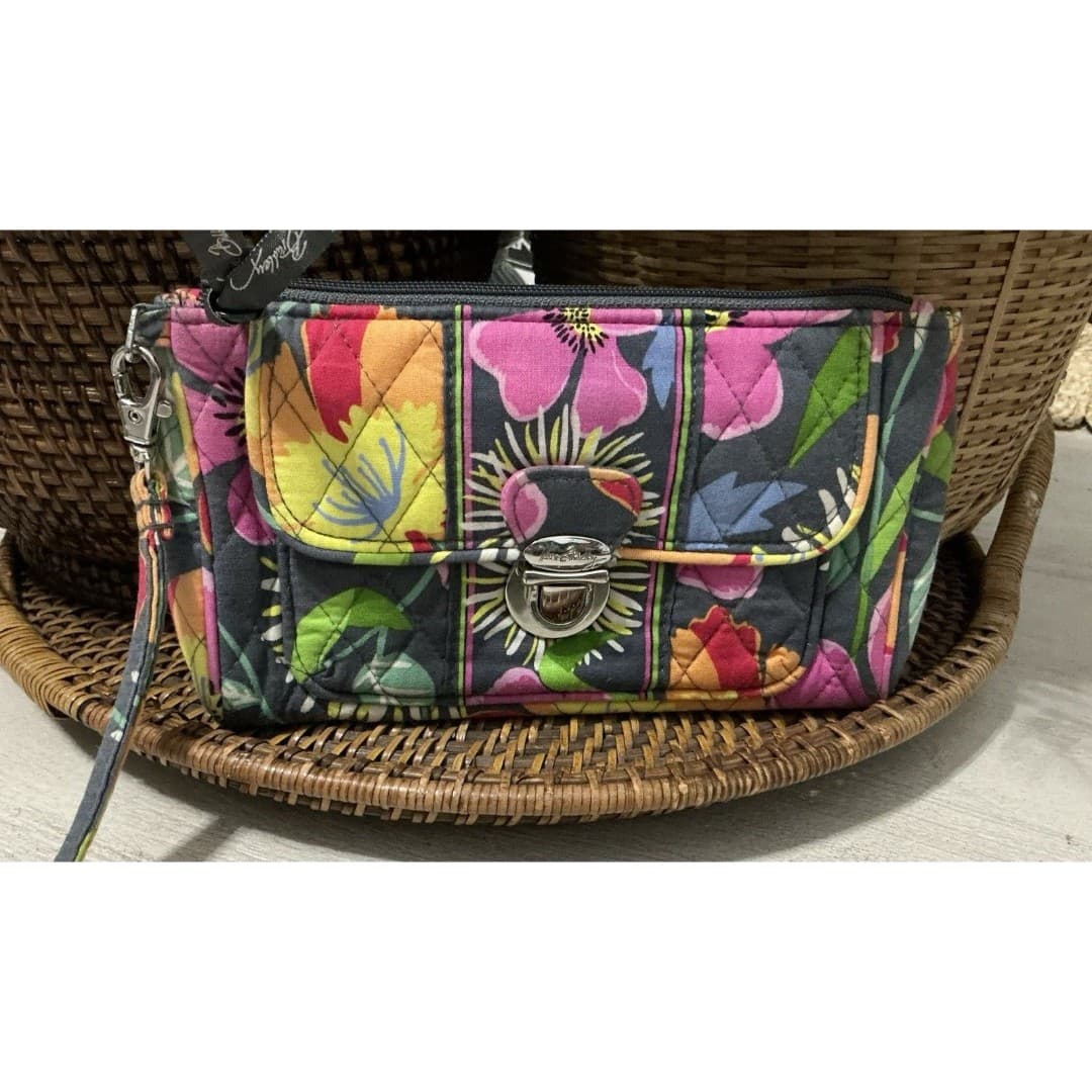 Vera Bradley Jazzy Blooms Wristlet Wallet Purse-Grey,Pink,Orange,Green-Bag