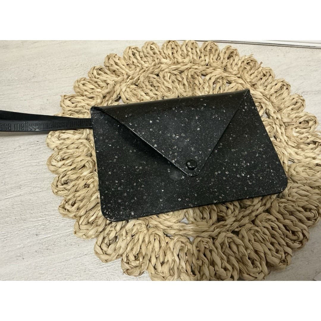 Melissa Black Glitter PVC Flecked Clutch Wallet W/handle