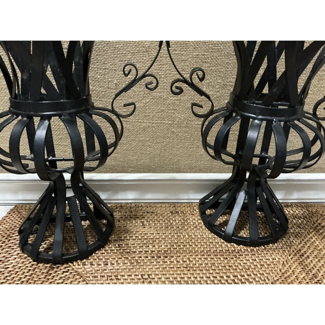 Vintage MCM Wrought Iron Metal Wall Sconce Holders 12”X 10” Pair - Thumbnail 6