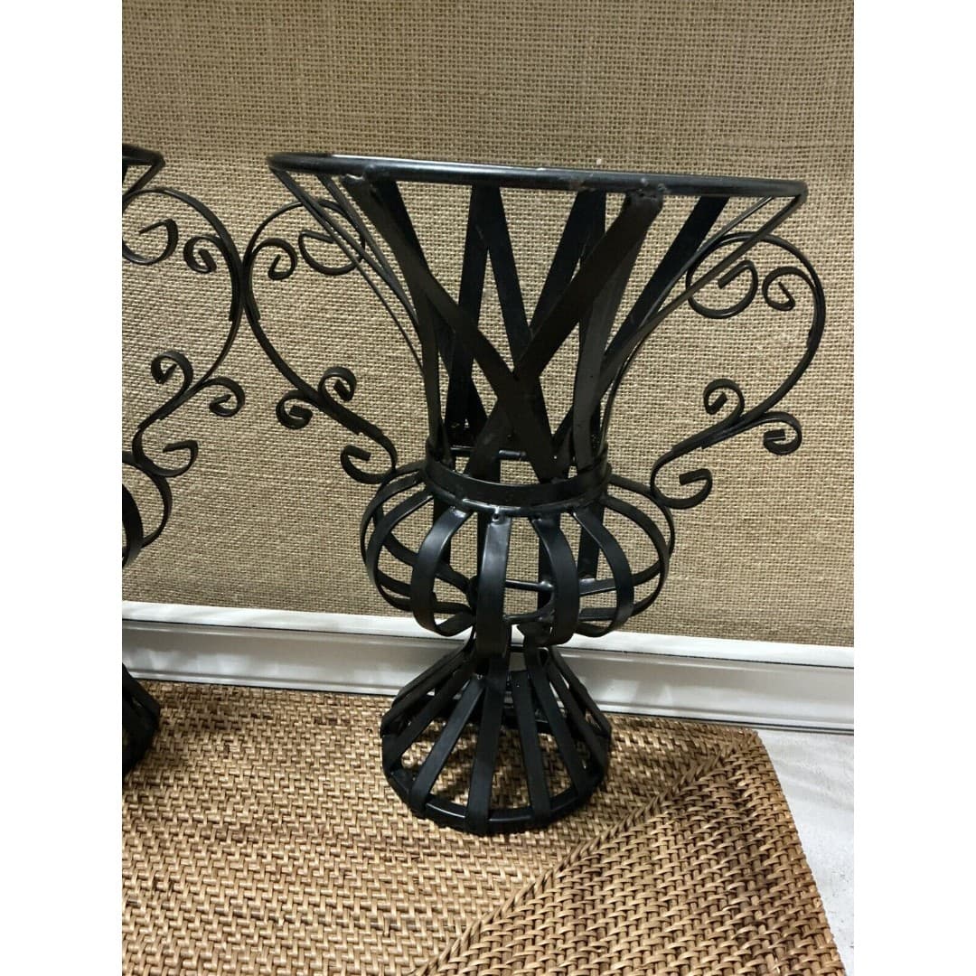 Vintage MCM Wrought Iron Metal Wall Sconce Holders 12”X 10” Pair - Thumbnail 7