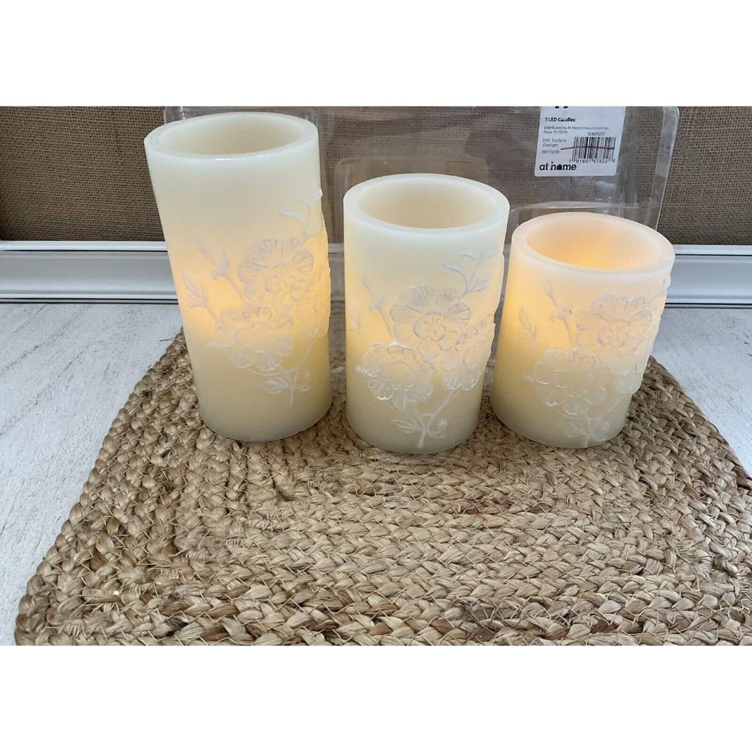 LED Flameless Candles Wax Pillar Battery Operated Candle W/Floral Design