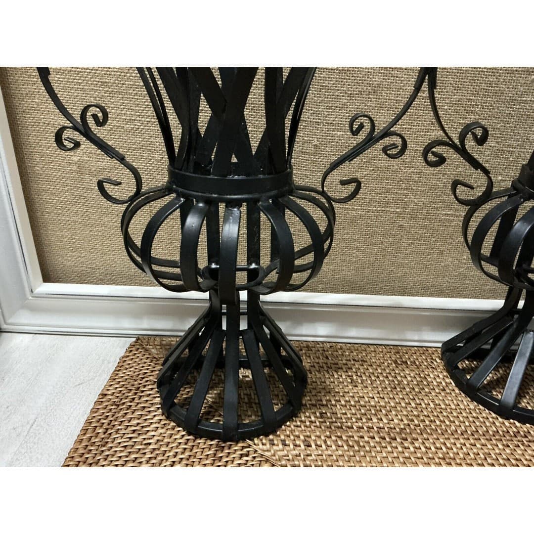 Vintage MCM Wrought Iron Metal Wall Sconce Holders 12”X 10” Pair - Thumbnail 5