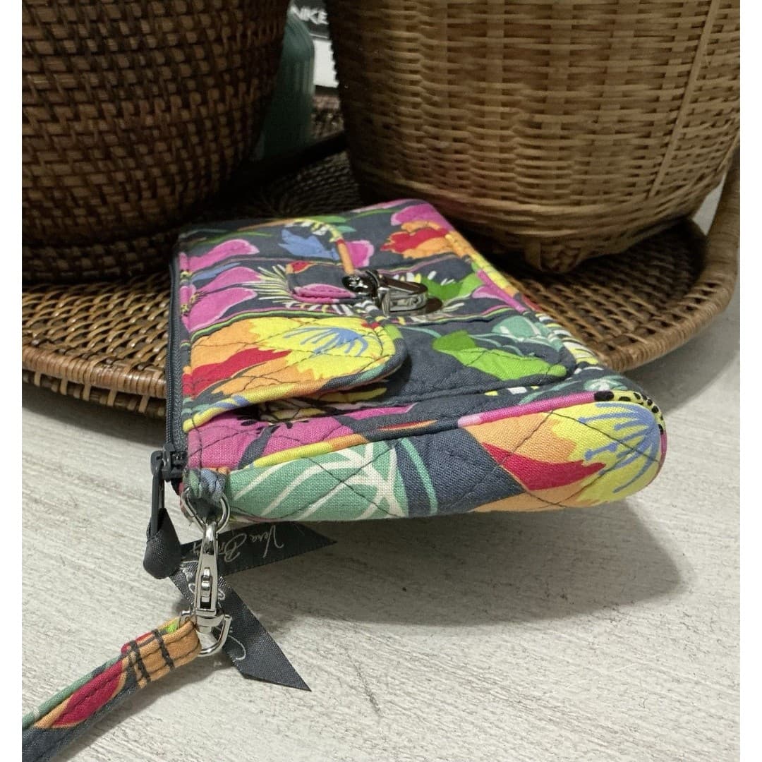 Vera Bradley Jazzy Blooms Wristlet Wallet Purse-Grey,Pink,Orange,Green-Bag - Thumbnail 6