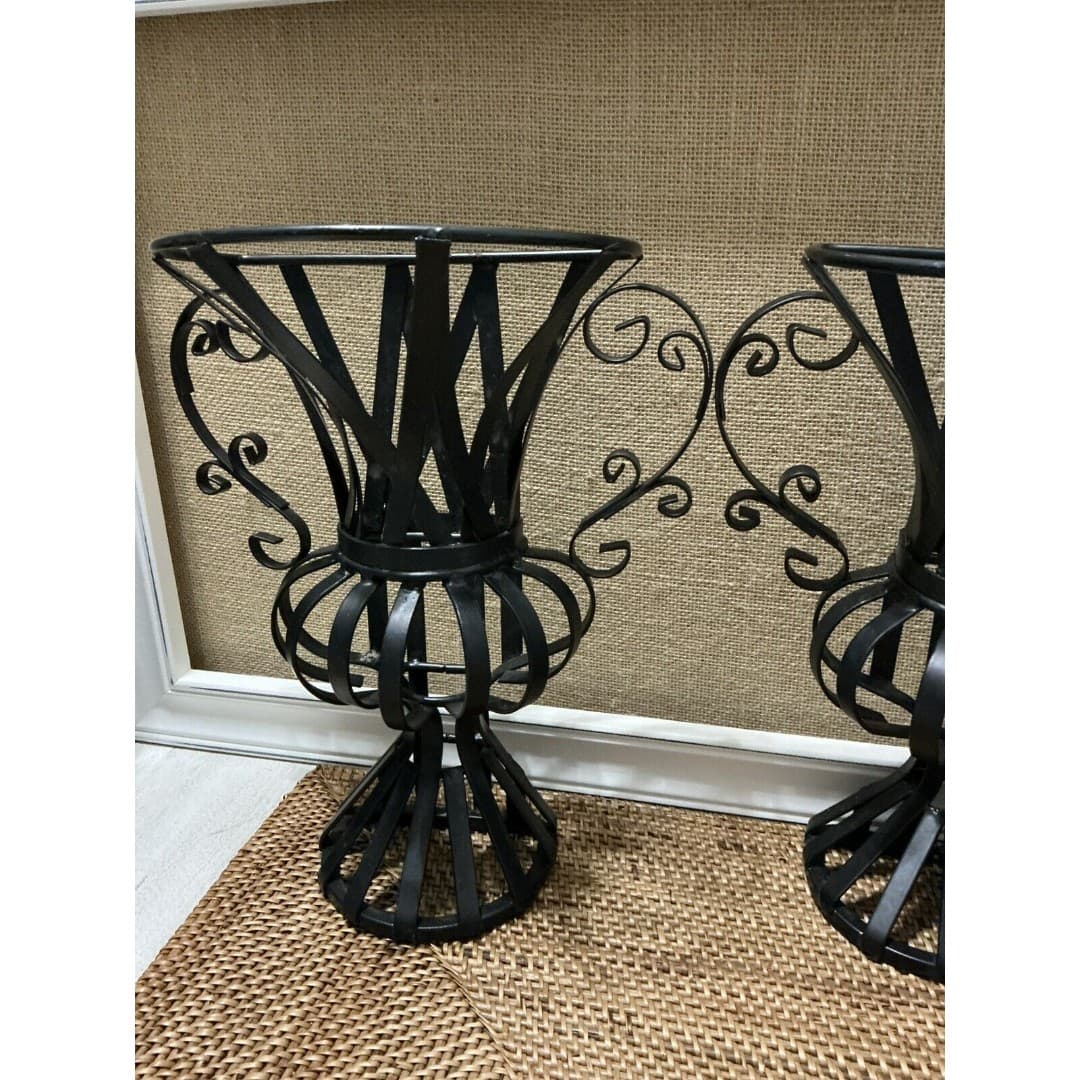 Vintage MCM Wrought Iron Metal Wall Sconce Holders 12”X 10” Pair - Thumbnail 8