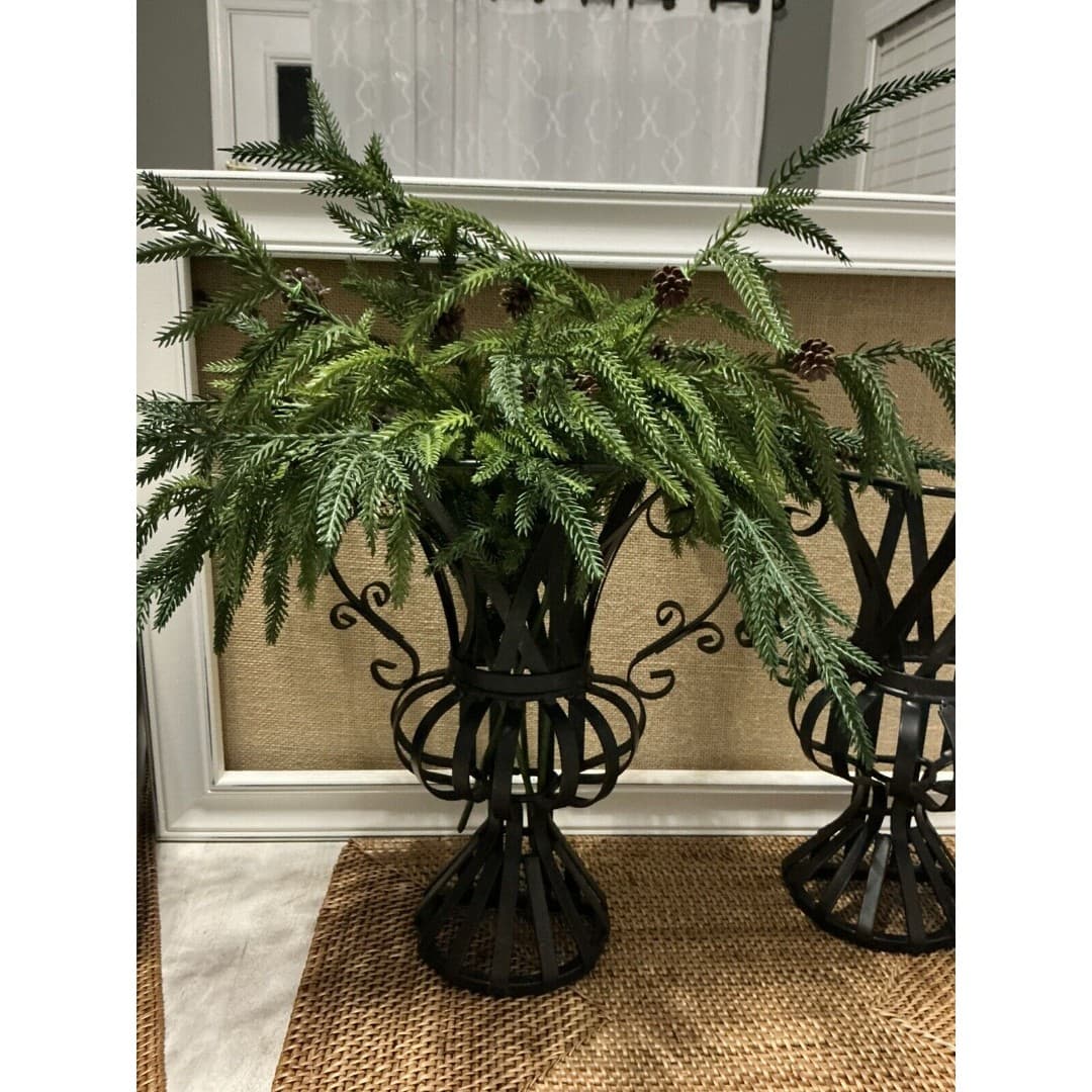 Vintage MCM Wrought Iron Metal Wall Sconce Holders 12”X 10” Pair - Thumbnail 2