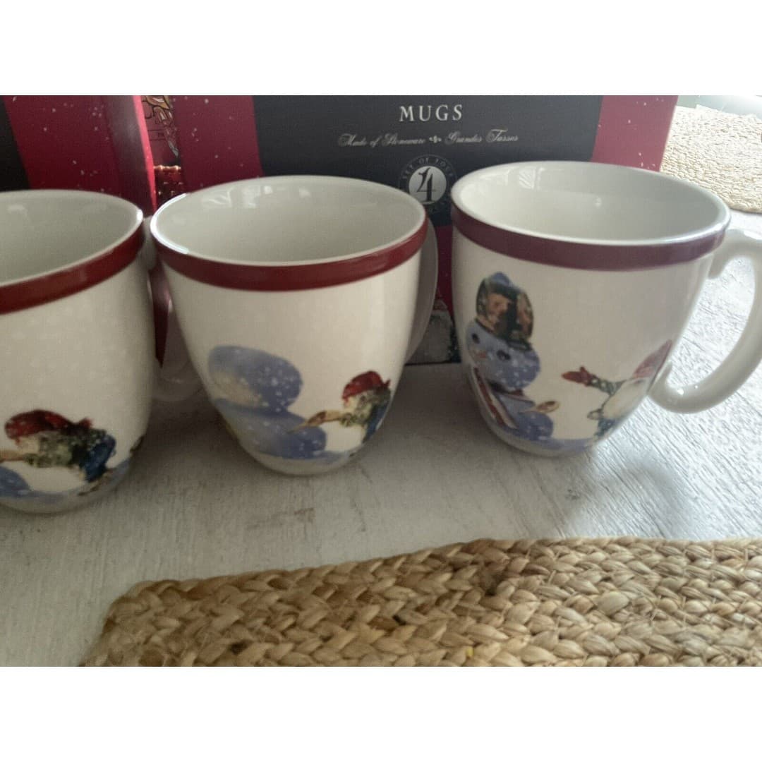 Williams Sonoma Stoneware Holiday Christmas Nordic Elf Mugs Cups Set of 4 14oz - Thumbnail 3