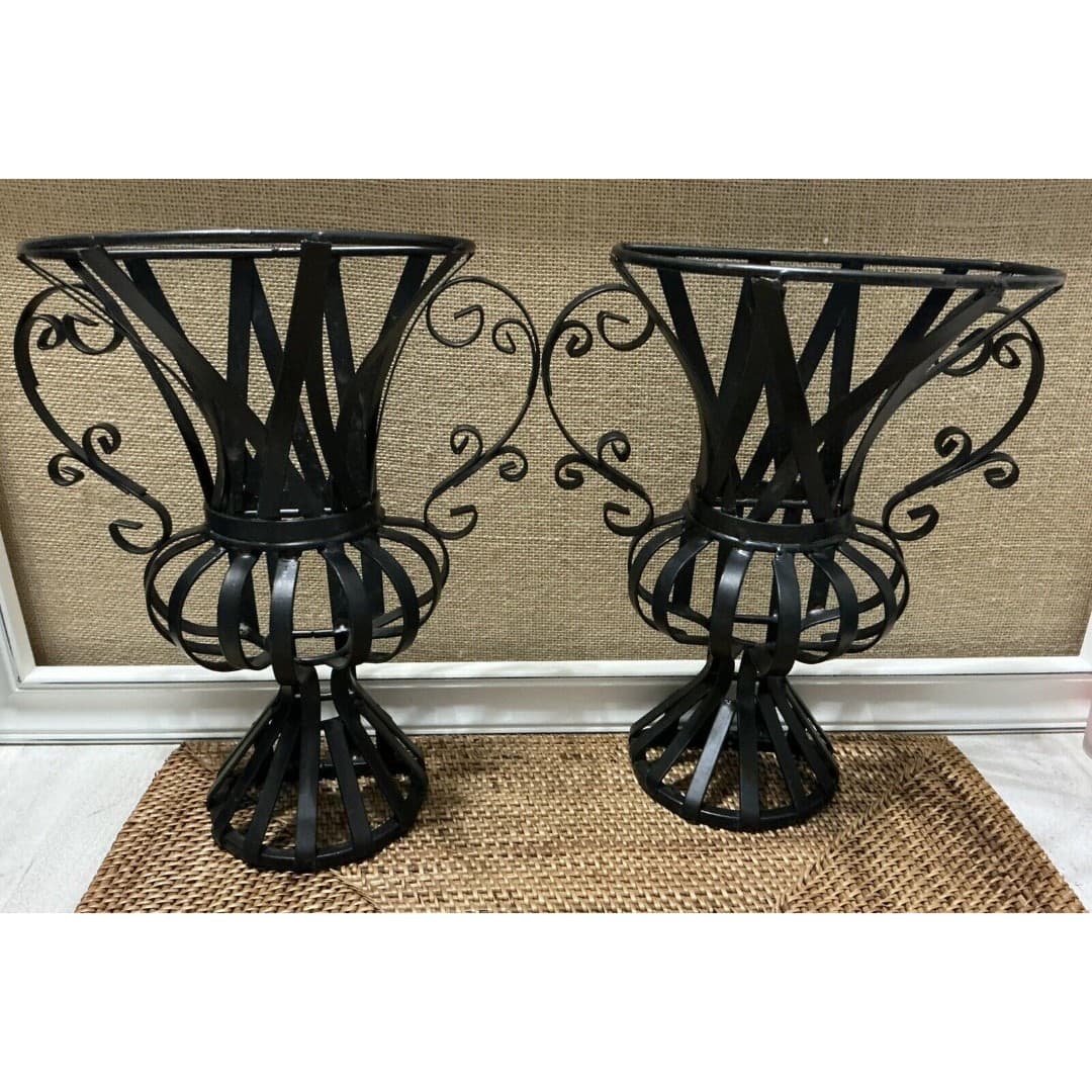 Vintage MCM Wrought Iron Metal Wall Sconce Holders 12”X 10” Pair - Thumbnail 3