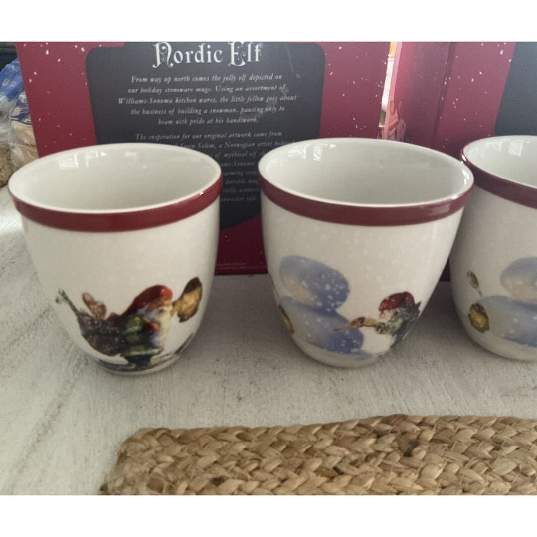 Williams Sonoma Stoneware Holiday Christmas Nordic Elf Mugs Cups Set of 4 14oz - Thumbnail 2