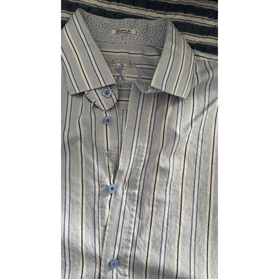 BUGATCHI Men's Long Sleeve Button Down Shaped Fit Blue Stripped Shirt Size XL - Thumbnail 6