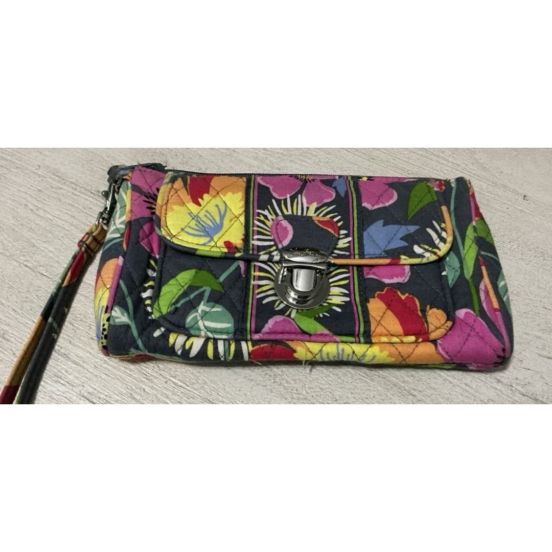 Vera Bradley Jazzy Blooms Wristlet Wallet Purse-Grey,Pink,Orange,Green-Bag - Thumbnail 2