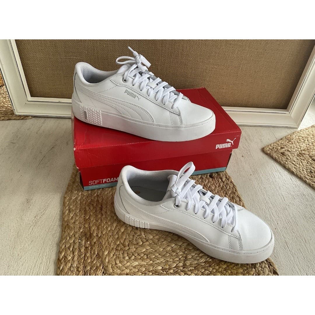 Puma Smash V3 Platform Lace Up Womens White Sneakers Casual Shoes Sz 8.5 - Thumbnail 4