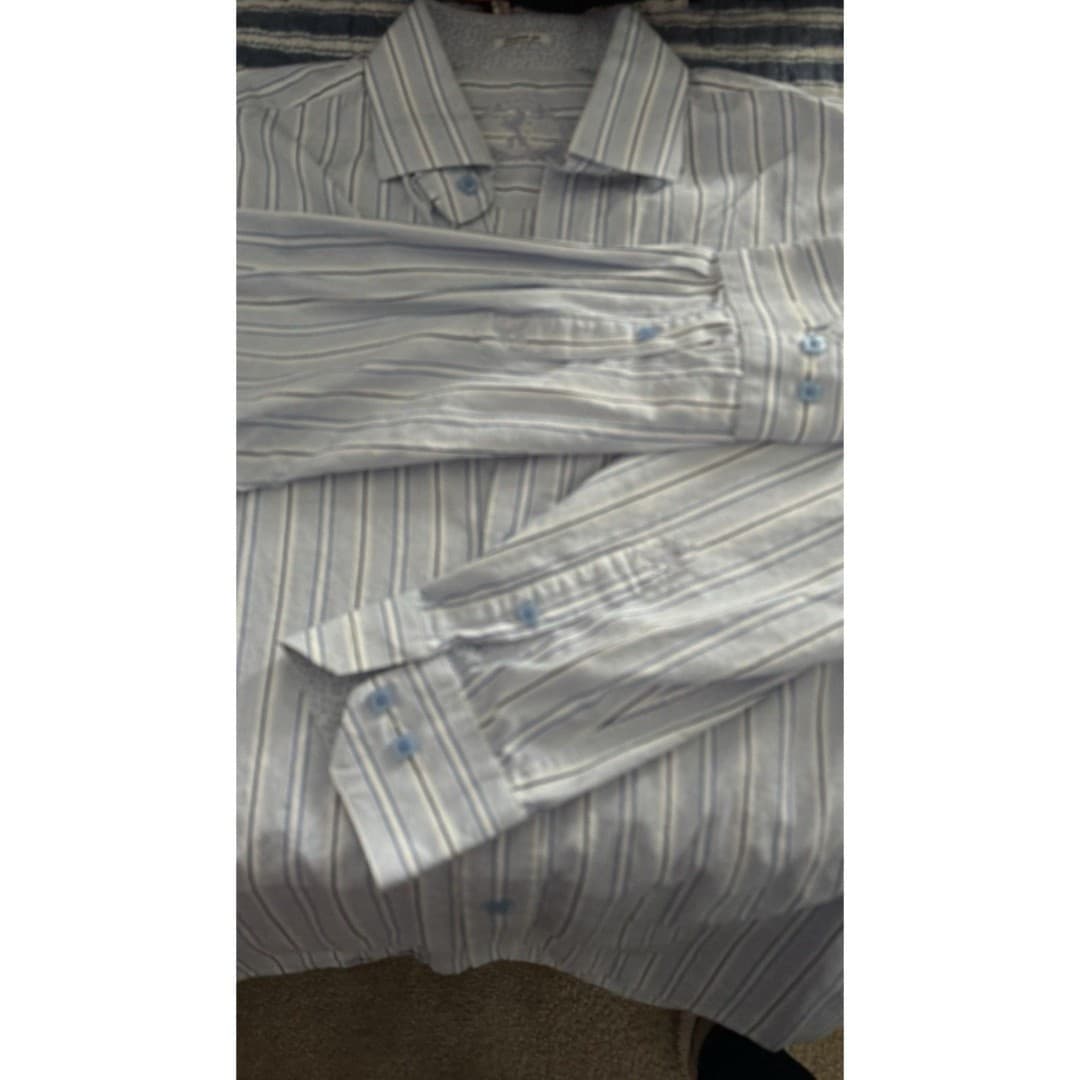 BUGATCHI Men's Long Sleeve Button Down Shaped Fit Blue Stripped Shirt Size XL - Thumbnail 7