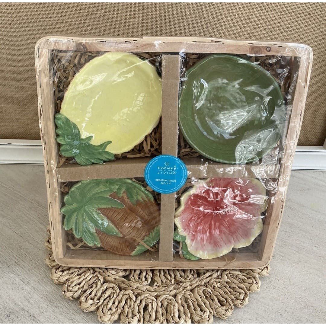 Summer Living Tropical Appetizer Bowls Set Of 4 NEW