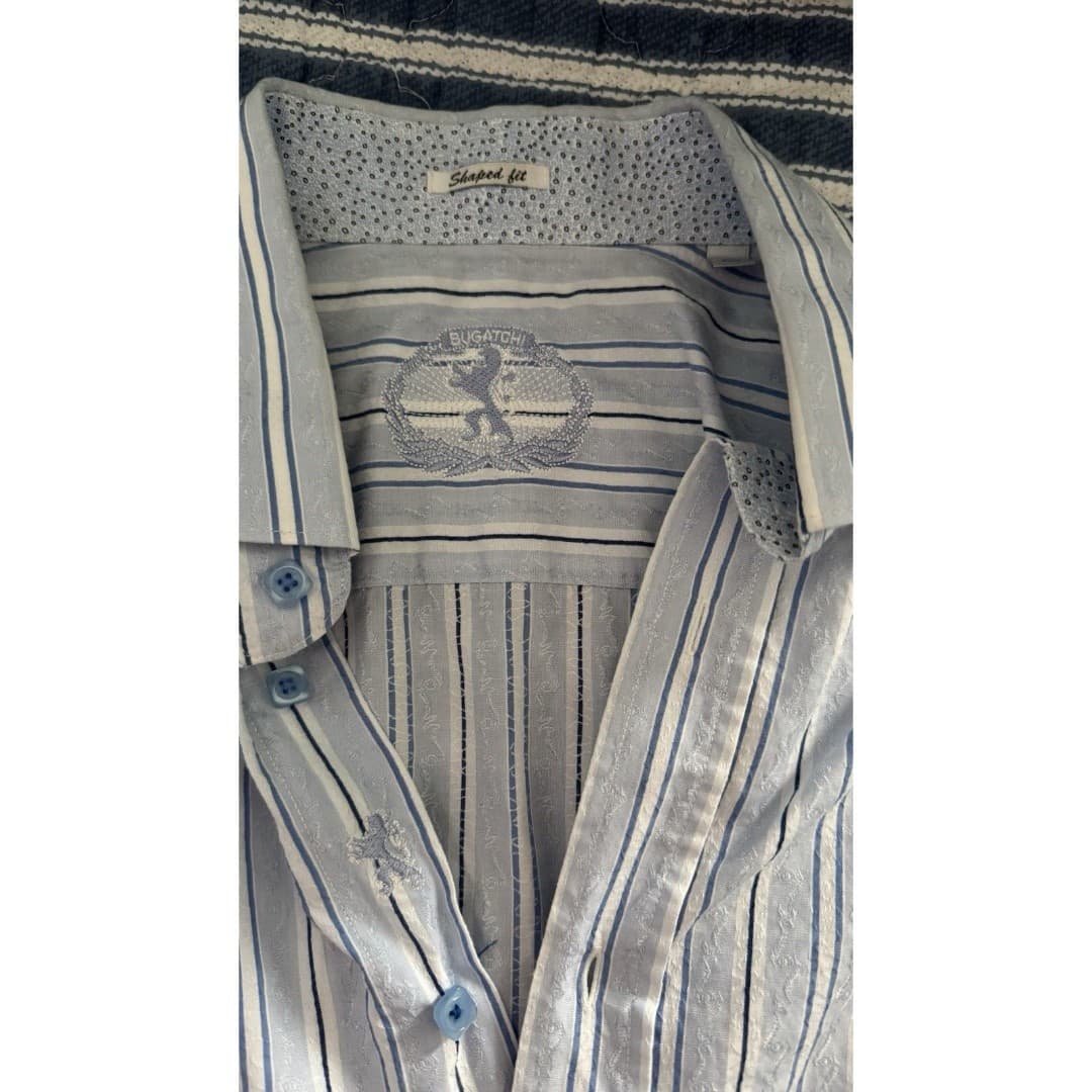 BUGATCHI Men's Long Sleeve Button Down Shaped Fit Blue Stripped Shirt Size XL - Thumbnail 4