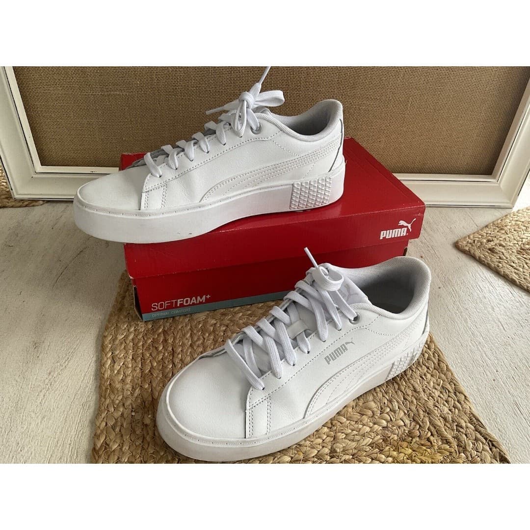 Puma Smash V3 Platform Lace Up Womens White Sneakers Casual Shoes Sz 8.5 - Thumbnail 3