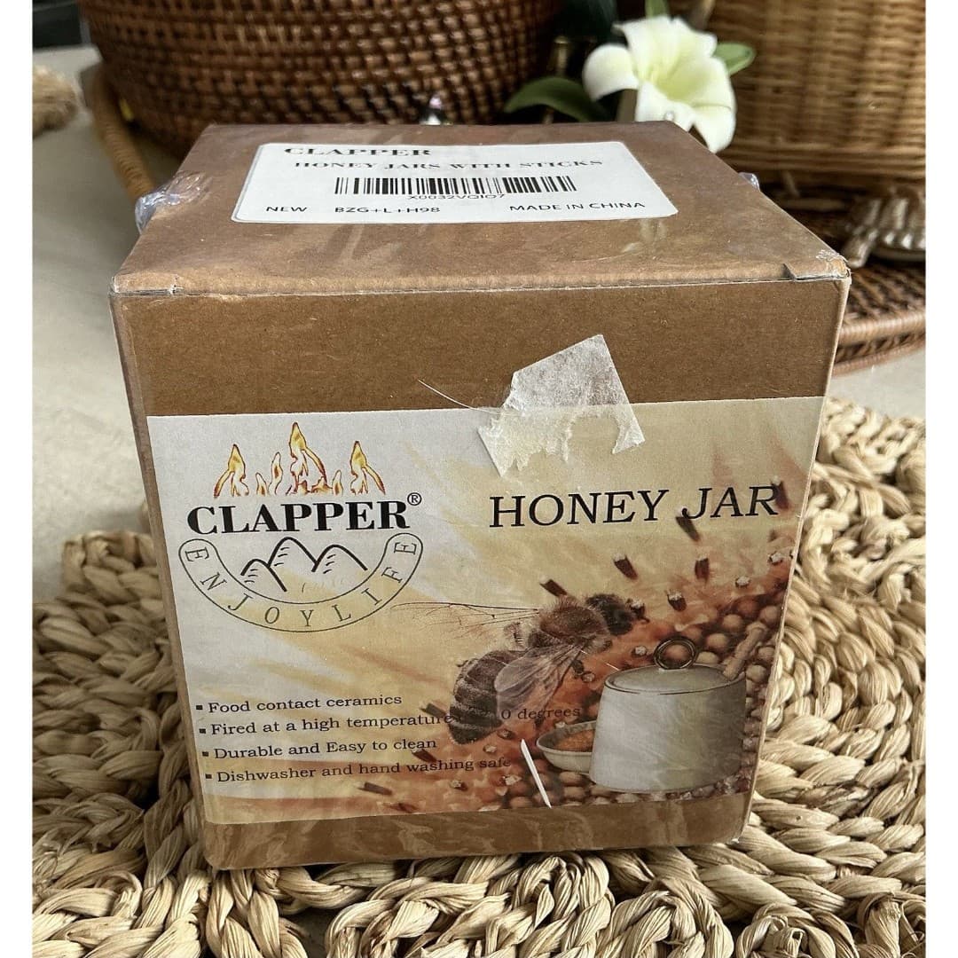 Ceramic Honey Jar w/Sticks NIB